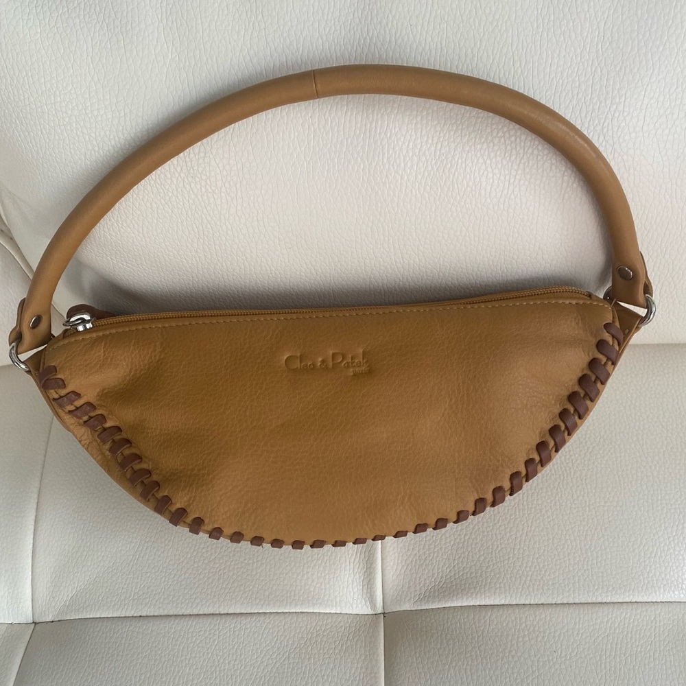 Cleo & Patek Paris Camel & Brown Leather Crescent Shoulder Bag